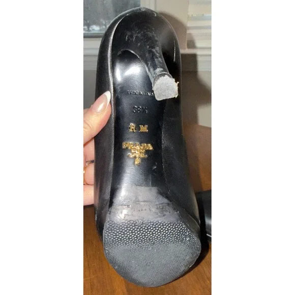 Prada Milano Black Leather Platform Pumps Pointed Toe Stiletto Heels size 8.5 - Picture 12 of 16